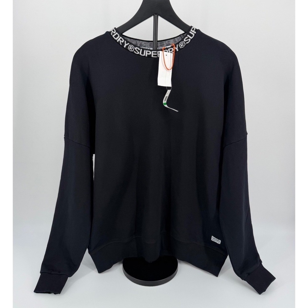 Superdry Kura Crew Sweatshirt Womens 10 Black New Logo Graphic Pullover